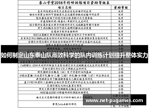 如何制定山东泰山队高效科学的队内训练计划提升整体实力