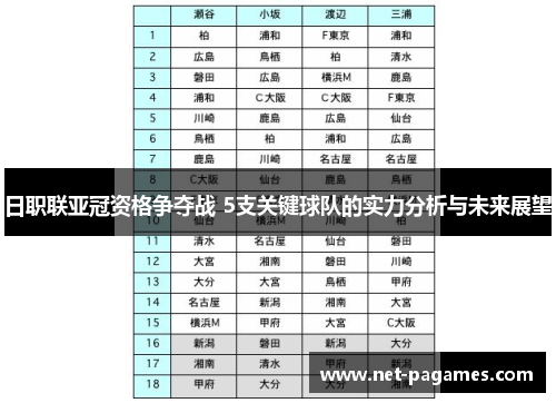 日职联亚冠资格争夺战 5支关键球队的实力分析与未来展望